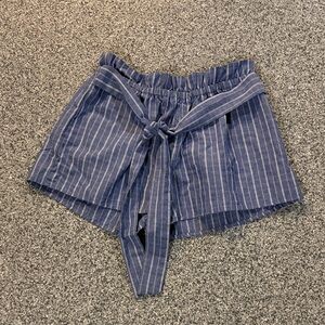 Love Tree Navy & White Striped High-Waist Tie-Front Shorts